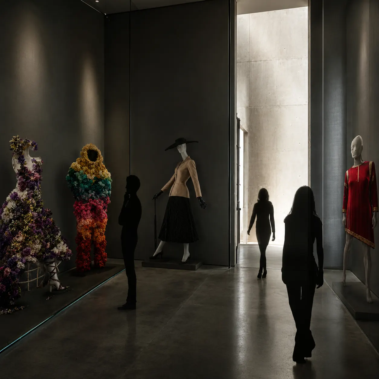 Opening exhibition room introducing inherited ideas of beauty through a controlled immersive fashion environment.